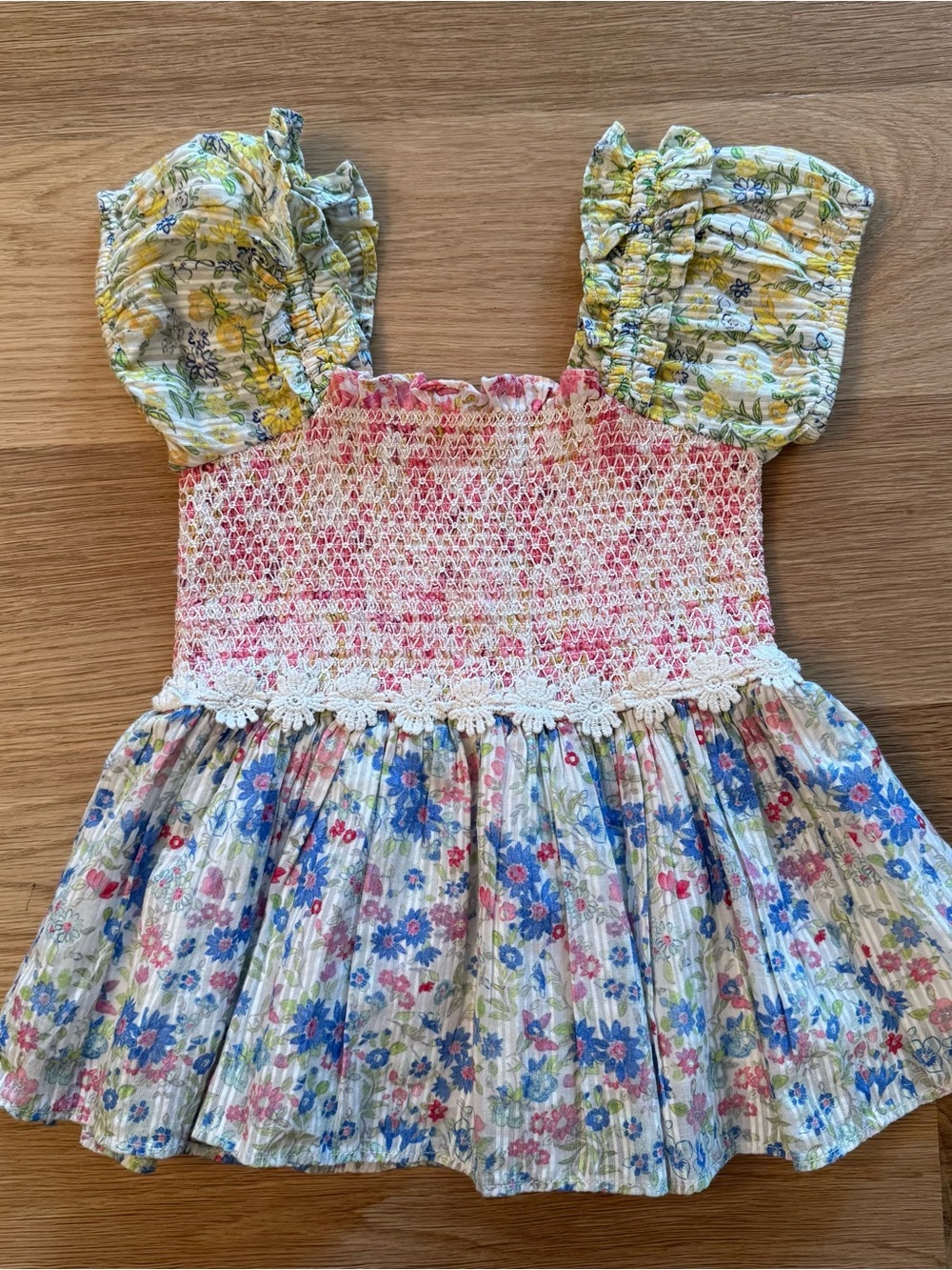 LoveShackFancy Multicolor Floral
Dress with Lace Trim